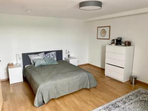 a bedroom with a bed and a white dresser at Cosy Room in Remich in Remich