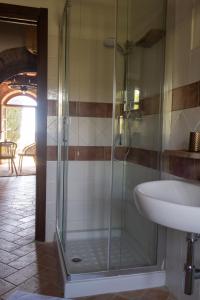 a bathroom with a glass shower and a sink at La Vitaverde Agriturismo in Santa Luce +46 photos