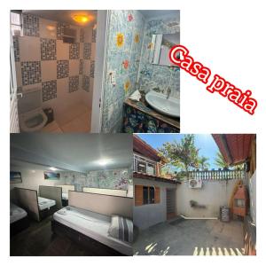eine Collage mit Fotos eines Badezimmers und eines Badezimmers in der Unterkunft Pousada Guarapiranga in São Paulo