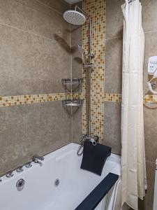 a bathroom with a bath tub and a shower at Corniche Tower in Ajman 