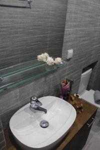 een badkamer met een witte wastafel en een toilet bij Ranias's House 2 in Piraeus