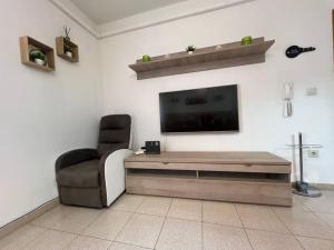 sala de estar con silla y TV de pantalla plana en VUT Bajo Castillo, en La Iruela