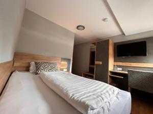 的住宿－Hotel und Restaurant Adler，一间卧室配有一张大床和电视
