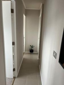 um corredor com um vaso de plantas num quarto branco em Departamento Nuevo con la comodidad que necesitas em Temuco