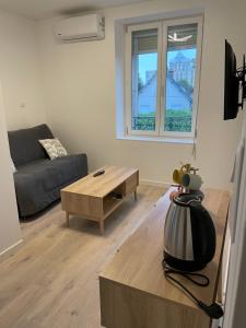 Una sala de estar con un sofá y una mesa de café. en Maison FAM'APA, en Vittel