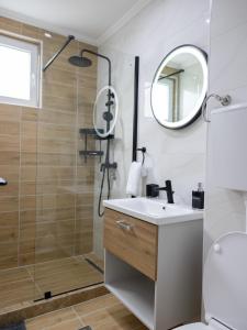 Bileća的住宿－Aurora studio - Bileca，带淋浴、盥洗盆和镜子的浴室