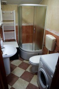 a bathroom with a shower and a toilet and a sink at Apartments Radonjić in Kotor