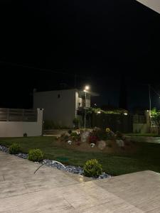 a garden at night with a street light at Cozy Home in Gastoúni
