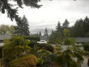 a garden with a car parked in a driveway at An Oasis By The Bay in Cowichan Bay