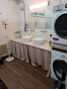 奧斯特菲爾登的住宿－3 Monteurzimmer als Wohngemeinschaft zur Selbstversorgung，一间带两个盥洗盆和洗衣机的浴室