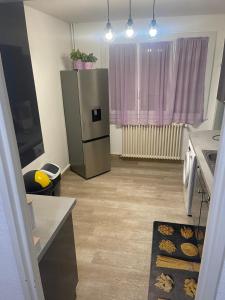 kuchnia z lodówką ze stali nierdzewnej w pokoju w obiekcie Harmonie apparte w mieście Blois +15 zdjęć