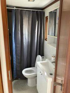 een badkamer met een toilet en een wastafel bij Beach house in Zandvoort