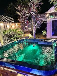 セント・ピート・ビーチにあるCabana Tropical - Garden Studio with Private Hot Tubの夜間の裏庭のホットタブ