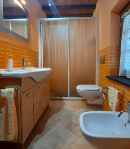 een badkamer met een toilet, een wastafel en een douche bij Il Casale del Nonno in Capannori