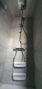 a bathroom with a hair dryer hanging from the ceiling at Maison Cosy à Vichy in Vichy +25 photos