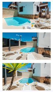a collage of two pictures of a swimming pool at Villa Pablo, Despeñaperros in Santa Elena