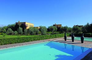 a swimming pool with two penguins in the middle at Fawakay Villas in Sfiani