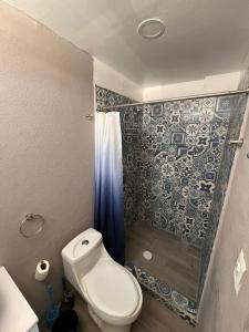 een kleine badkamer met een toilet en een douche bij KAVA lofts in El Pueblito