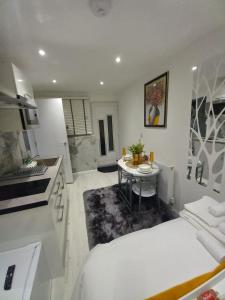 Dapur atau dapur kecil di Cosy Luxury studio in Leicester. (Emerald Suite)