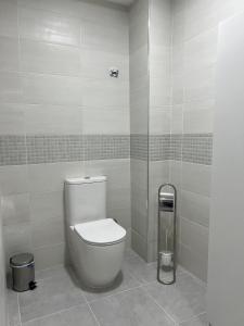 a bathroom with a toilet and a shower at Rosal Central Studios in Oviedo +67 photos