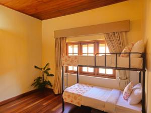 a bedroom with two bunk beds and a window at The Loris Manor in Nuwara Eliya