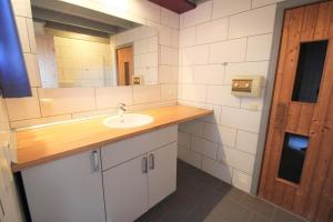 a bathroom with a sink and a mirror at Wildgans 41 in Mirow