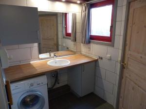 a bathroom with a sink and a washing machine at Wildgans 273 in Mirow +7 photos