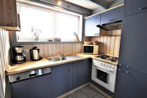 a small kitchen with a sink and a stove at Wildgans 10 in Rechlin +11 photos