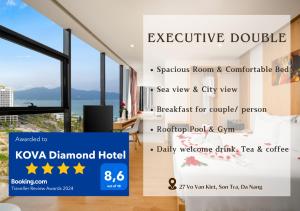 Un folleto para un evento en una habitación con una gran ventana en KOVA Diamond Hotel Da Nang, en Da Nang