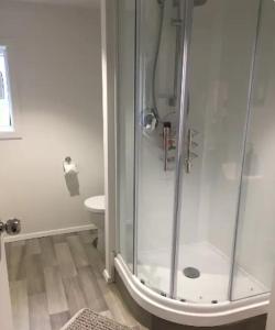 ein Bad mit einer Dusche und einem WC in der Unterkunft Kingsland Studio - Walk to Eden Park! in Auckland