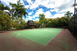 einen Tennisplatz vor einem Haus mit Palmen in der Unterkunft Lotus Lakes - Resort Style Living in Cairns North