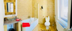 a bathroom with a tub and a toilet and a sink at Vila Mama Jana in Buşteni +27 photos