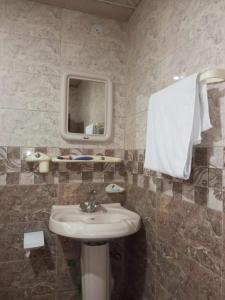 uma casa de banho com um lavatório e um espelho em Islamabad Premium Hotel em Islamabad