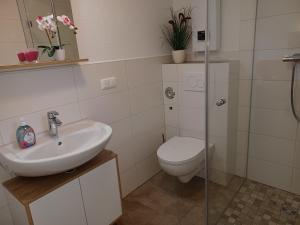 a bathroom with a toilet and a sink at FeWo Seeadler - Heuser Prerow in Prerow