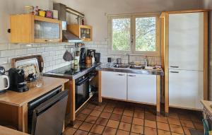 a kitchen with a white refrigerator and a sink at 3 Bedroom Gorgeous Home In Pierrerue in Pierrerue +12 photos