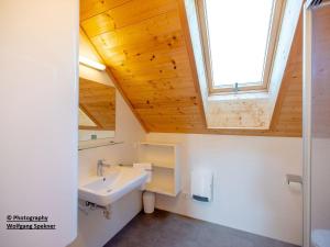 ein Badezimmer mit Waschbecken und Oberlicht in der Unterkunft Chalet in Carinthia with Sauna near Ski Slopes in Weinebene