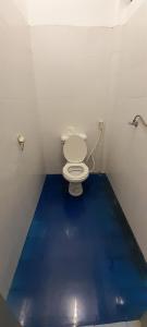 a bathroom with a toilet with a blue floor at MK Hostel in Luang Prabang