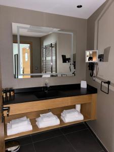bagno con lavandino e grande specchio di LE CASTEL D'ALTI a Luchon