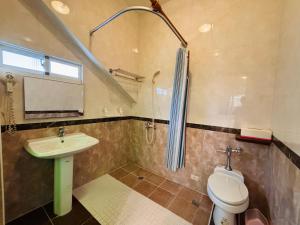 ein Badezimmer mit Waschbecken, Toilette und Dusche in der Unterkunft 雲宿海岸民宿 in Hualien