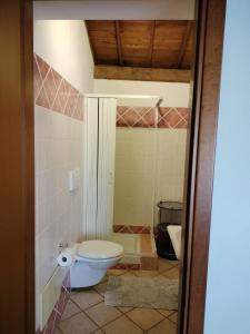 a bathroom with a toilet and a sink at La Casa Rossa in Riola Sardo +39 photos