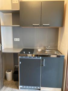 een kleine keuken met een wastafel en een aanrecht bij UNIaparts in Regensburg