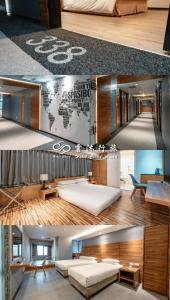 un collage de tres fotos de una habitación en 雲沐行旅 Hotel Cloud Arena-Daan en Taipéi