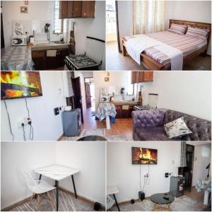un collage di foto di una camera da letto e di un soggiorno di Gee's Neat Apartment in Mombasa CBD / Parking 2 a Mombasa