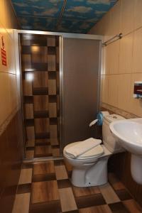 a bathroom with a toilet and a sink at Adana Saray Hotel in Adana