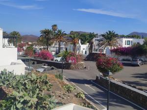 - une vue sur une rue bordée de palmiers et de maisons dans l'établissement Casa Gara, à Yaiza
