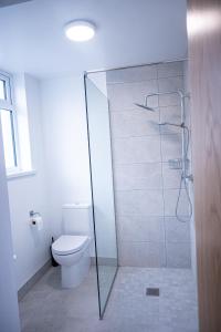 bagno con doccia e servizi igienici. di Avondale House Mulranny a Mulranny