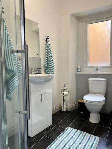 a bathroom with a toilet and a sink at Little Dockray One-Bed Apartment Centre of Penrith in Penrith +4 photos