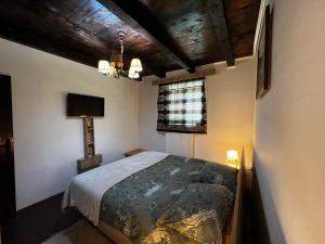 - une chambre avec un lit et une télévision dans l'établissement House Milovanovic, à Sokobanja