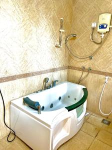 a bathroom with a bath tub and a toilet at Wenzi Luxury Home in Arusha