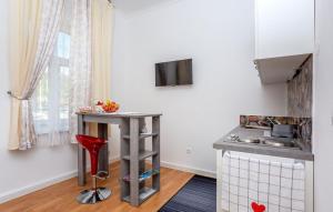 a small kitchen with a table and a sink at Studio rooms Bakar in Bakar